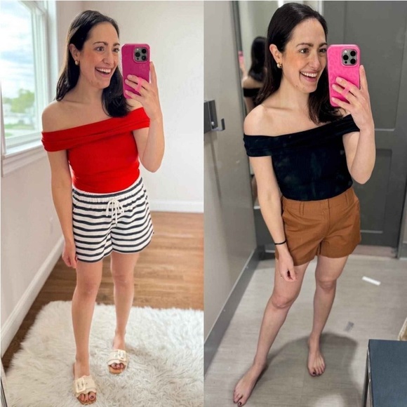 Women's Slim Fit Short Sleeve Off the Shoulder Top - A New Day™ Red L new - Picture 7 of 9